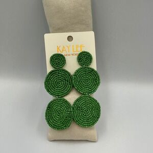 Kay Lee Green Beaded Earrings Statement Dangle Drop‎ Fashion Jewelry